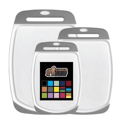 Gorilla Grip Nonslip Cutting Boards The Original Gorilla Grip Oversized 100% BPA Free Reversible Durable Kitchen Cutting Board Set of 3, Dishwasher Safe, Nonslip Handle Border Plastic Boards, Juice Grooves, Chopping Food, Cooking, Gray