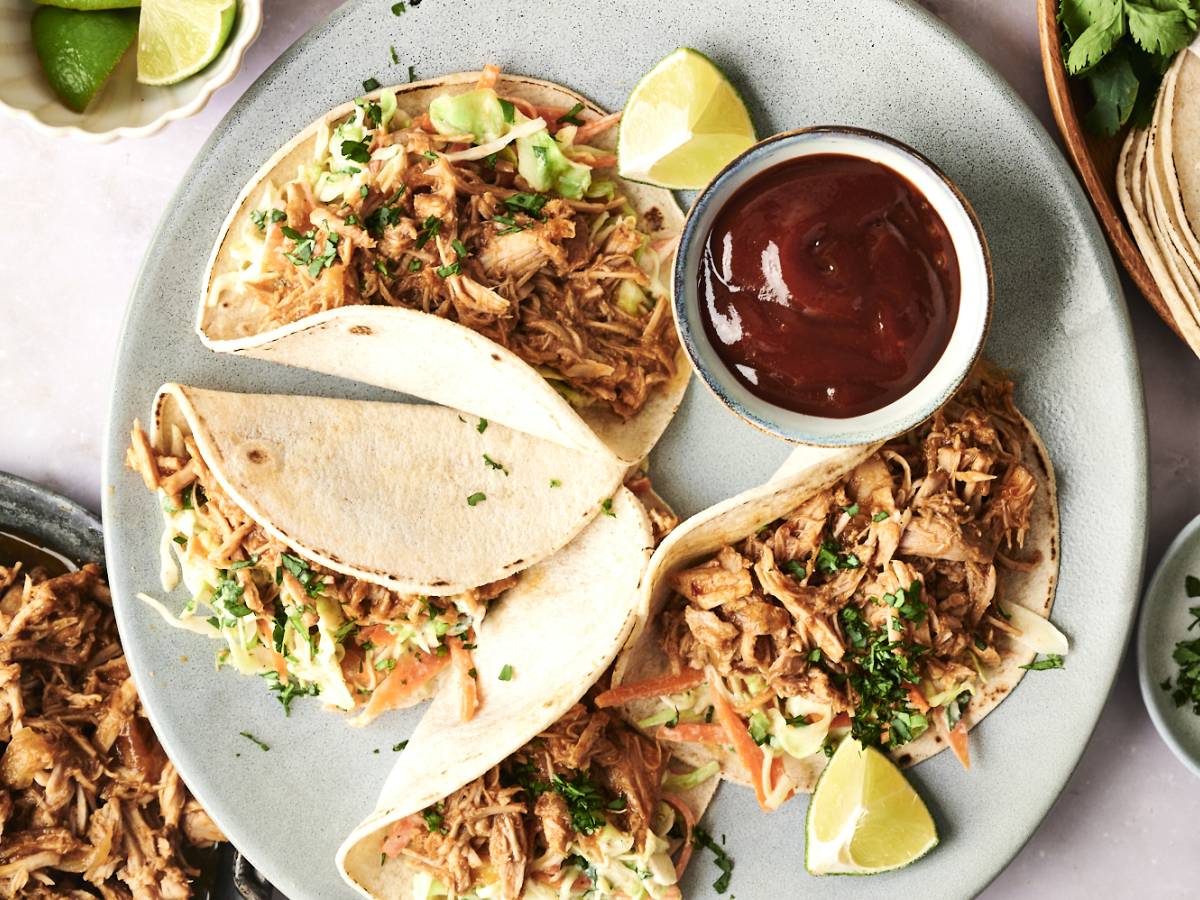 High-protein slow cooker pulled pork tacos with slaw