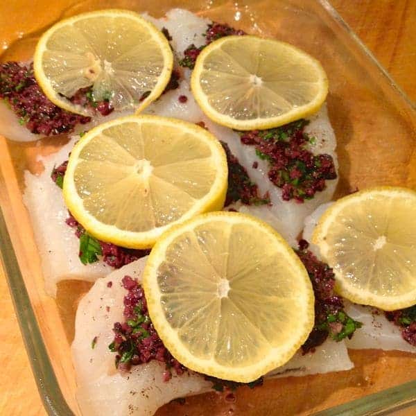 Baked Cod with Sun-Dried Tomato, Caper and Olive Tapanade - The Lemon Bowl