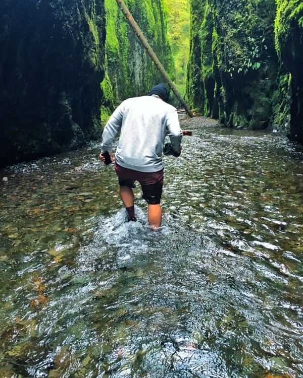 Raul Walking Through Water in Hood River
