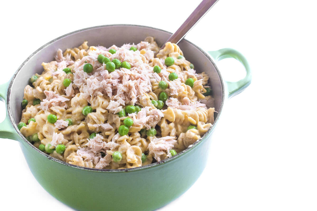 Easy Mac and Cheese with tuna in a pot