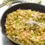 Skillet Mexican Street Corn in a cast iron skillet