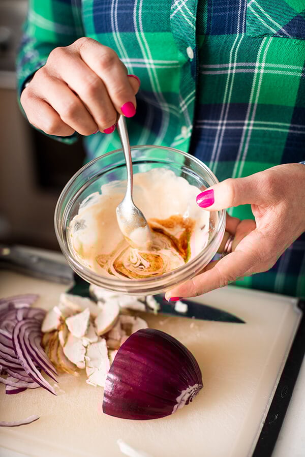 showing the creamy mayo topping