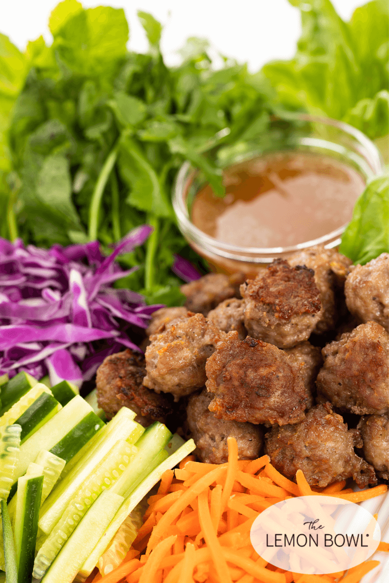 Vietnamese Lettuce Wraps with BBQ Pork Meatballs