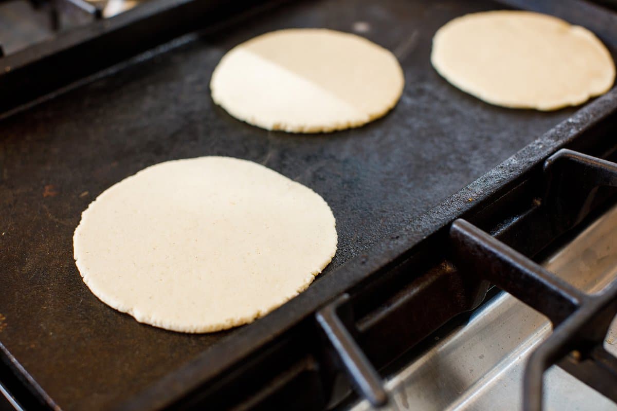 corn tortillas on pan