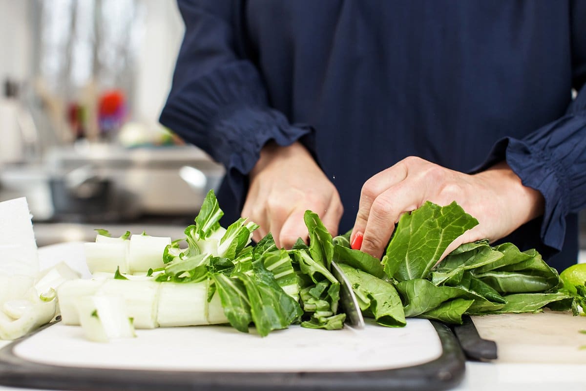Liz chopping bok choy