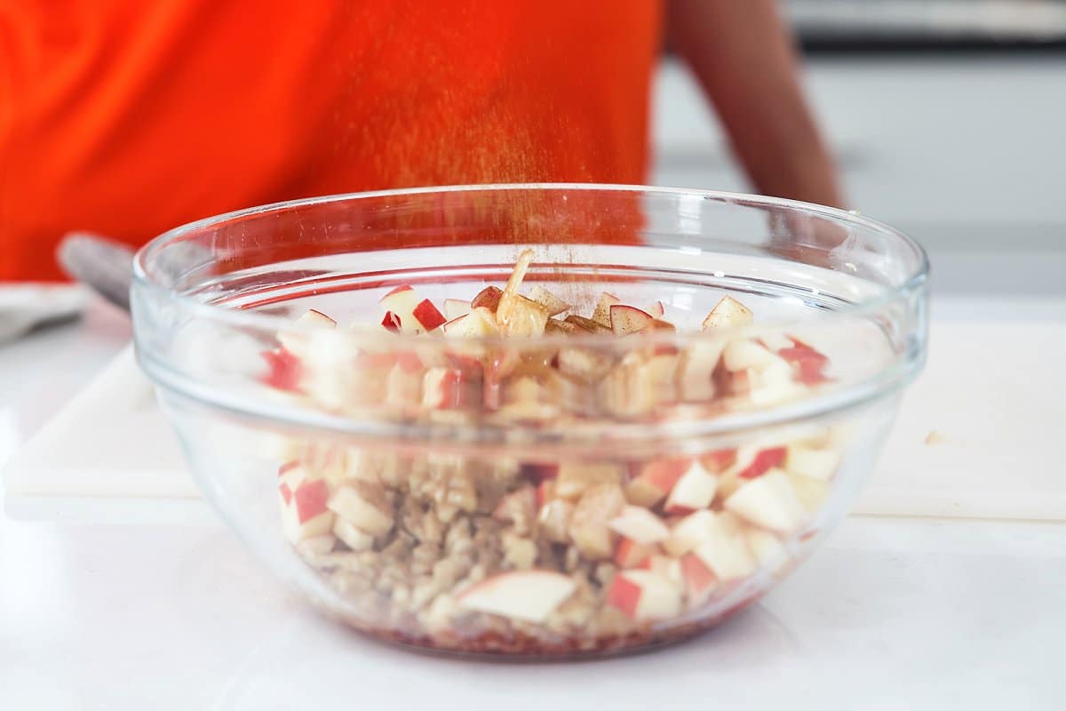 mixing charoset in a bowl