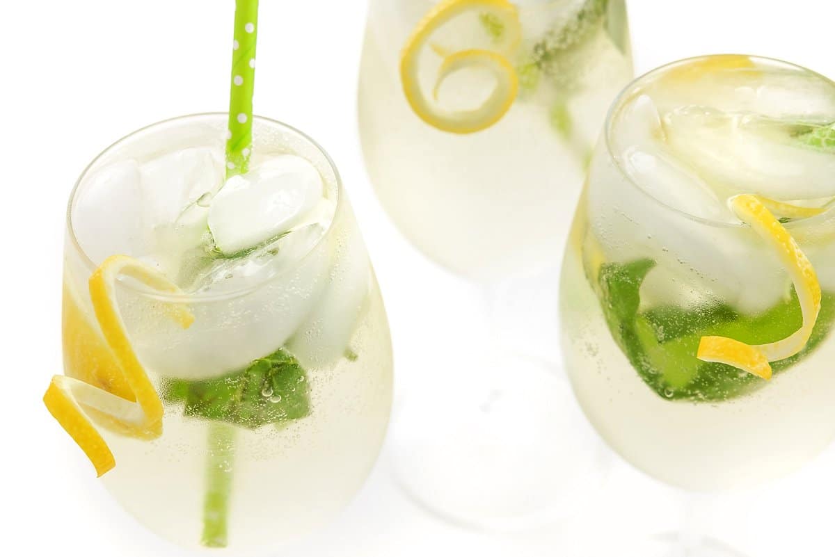 Close view lemon basil white wine spritzer