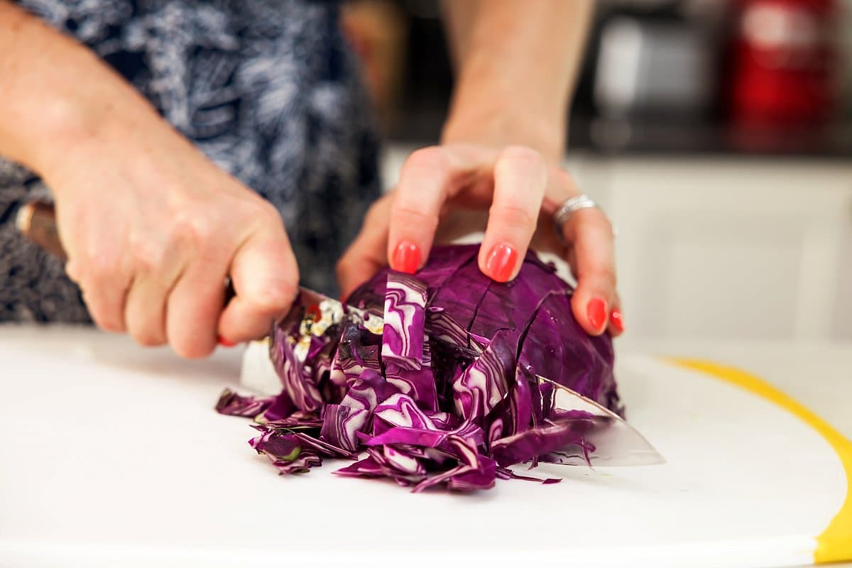 red cabbage being cut up
