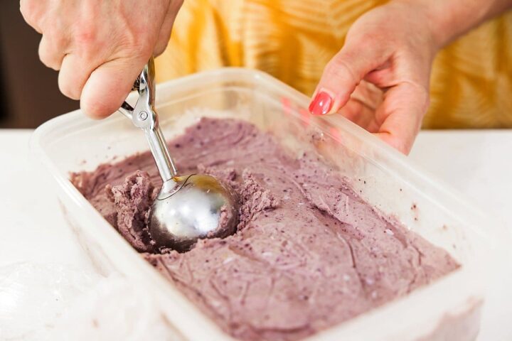 preparing vegan blueberry nice cream