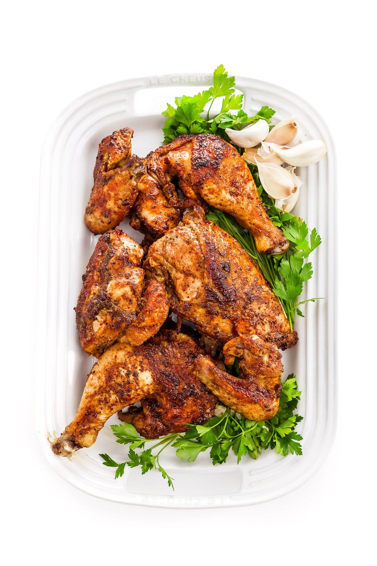 top view of roasted chicken