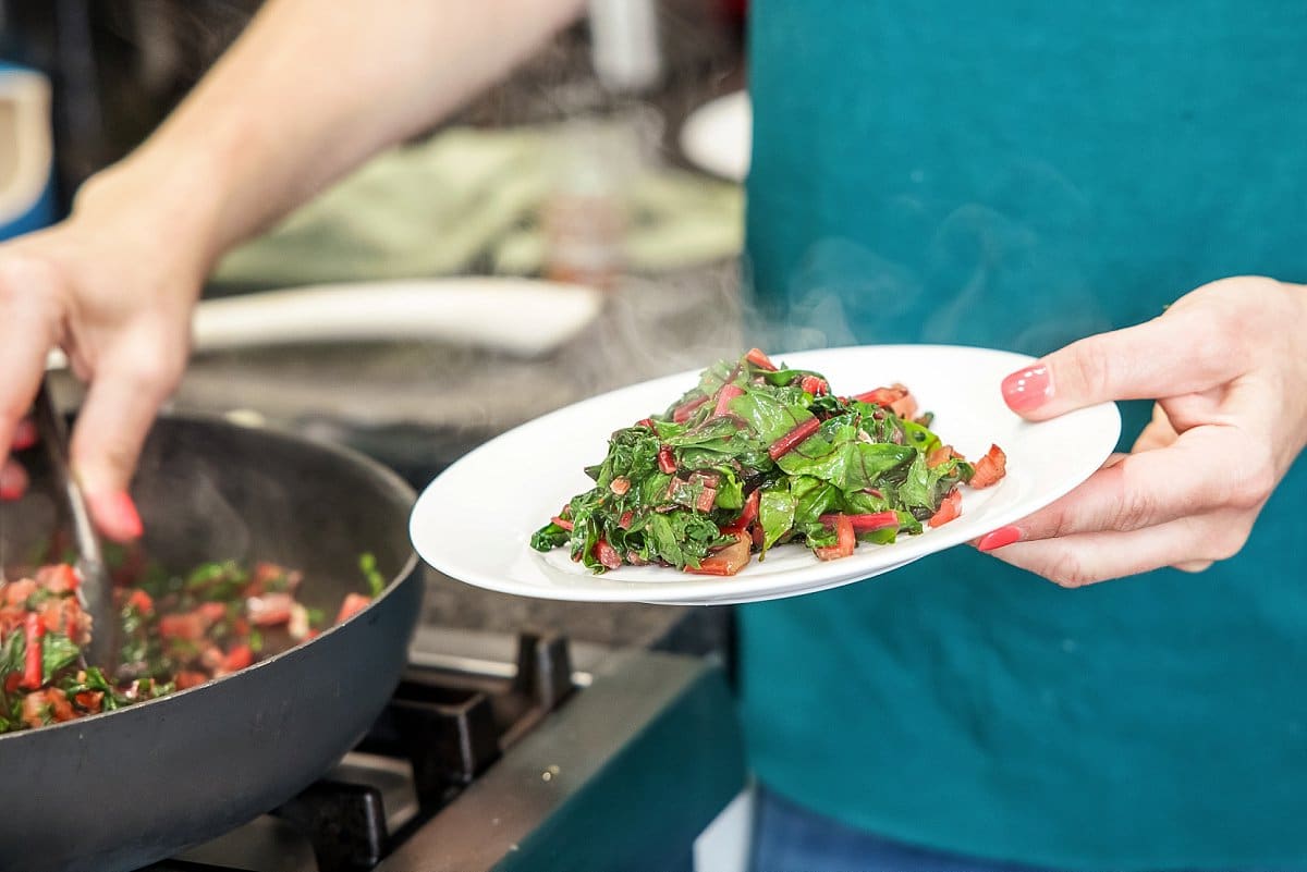 Plating sauteed swiss chard