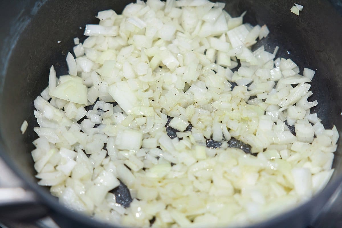 Sauteing onions in pan