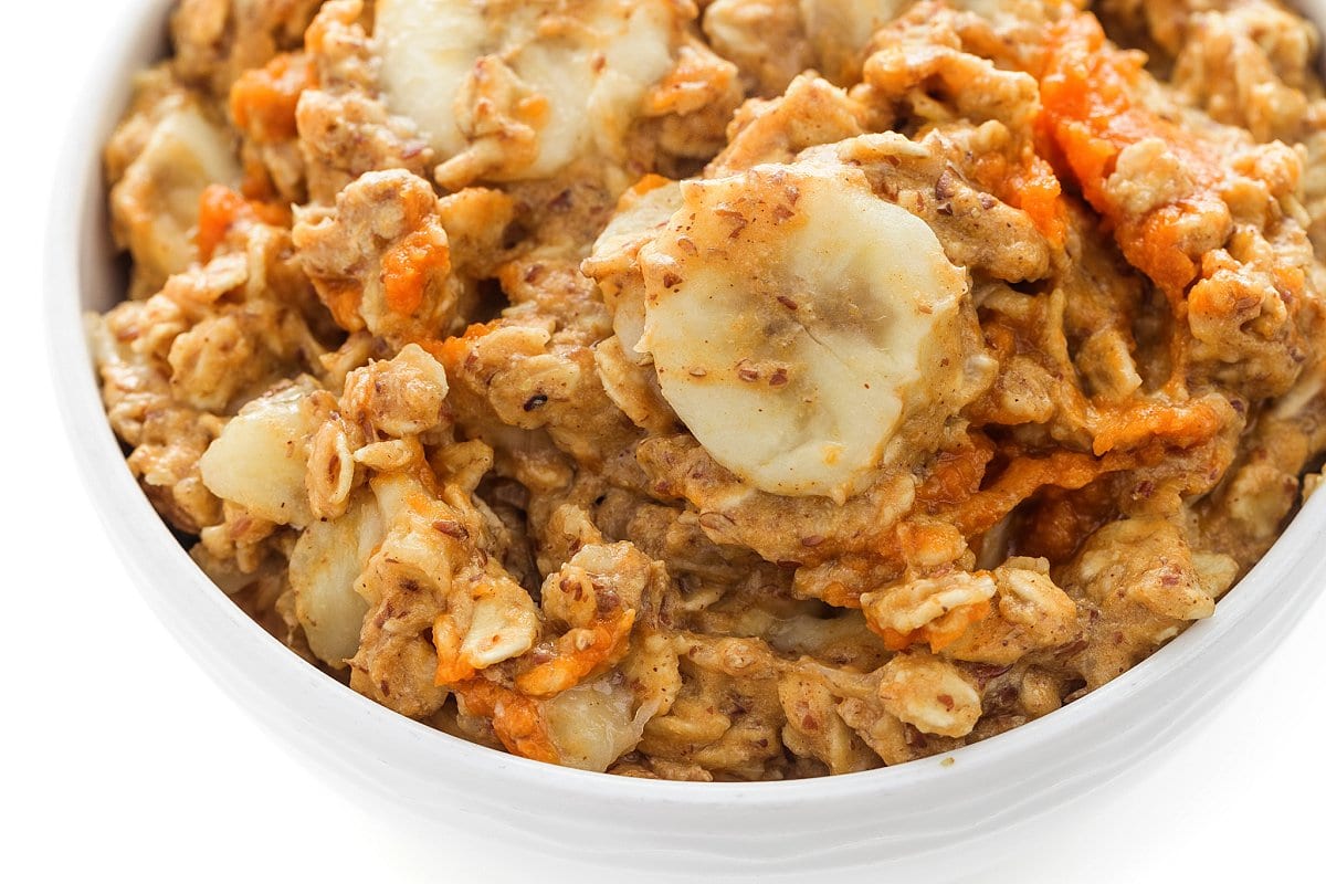 Up close pumpkin banana oatmeal- high protein breakfast