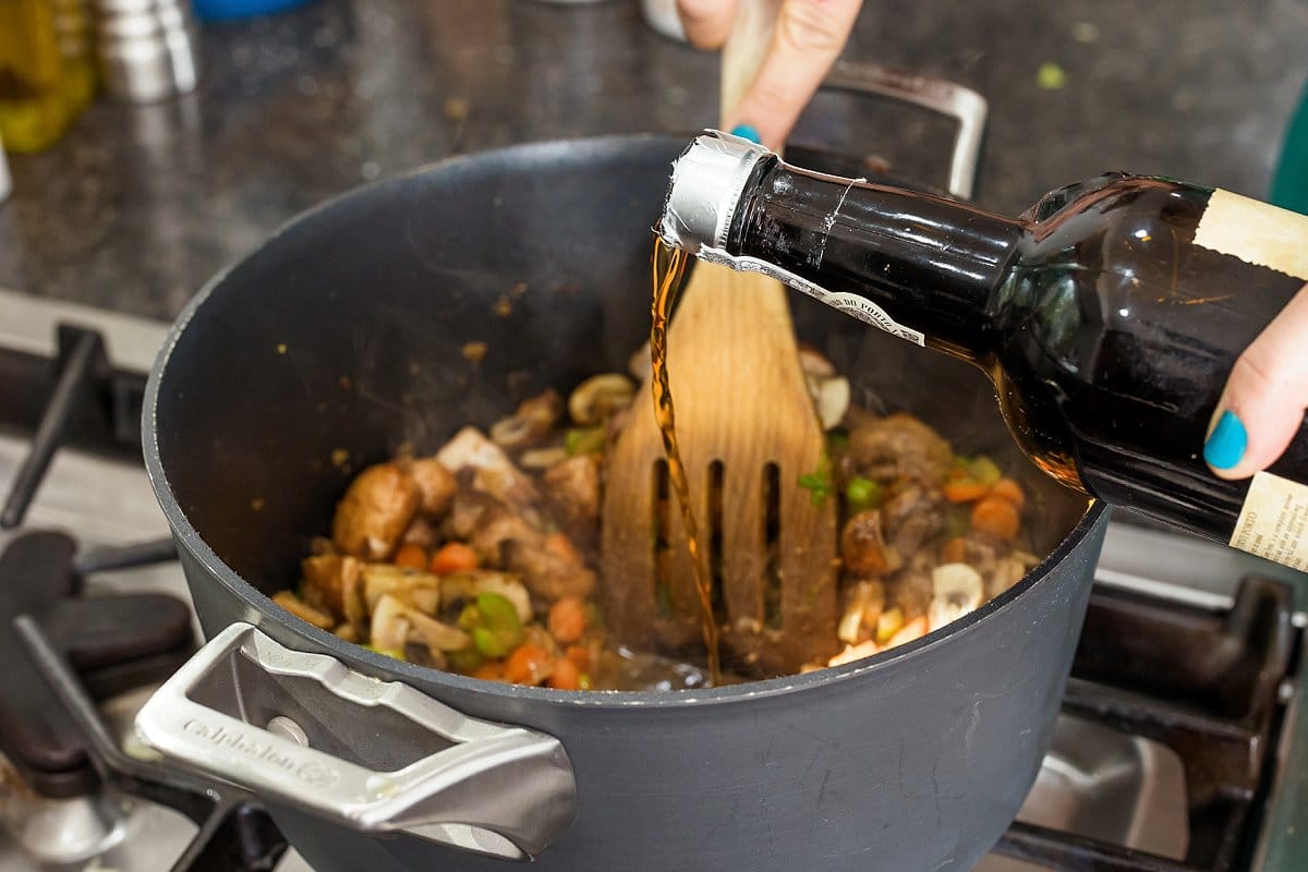 Adding sherry to soup