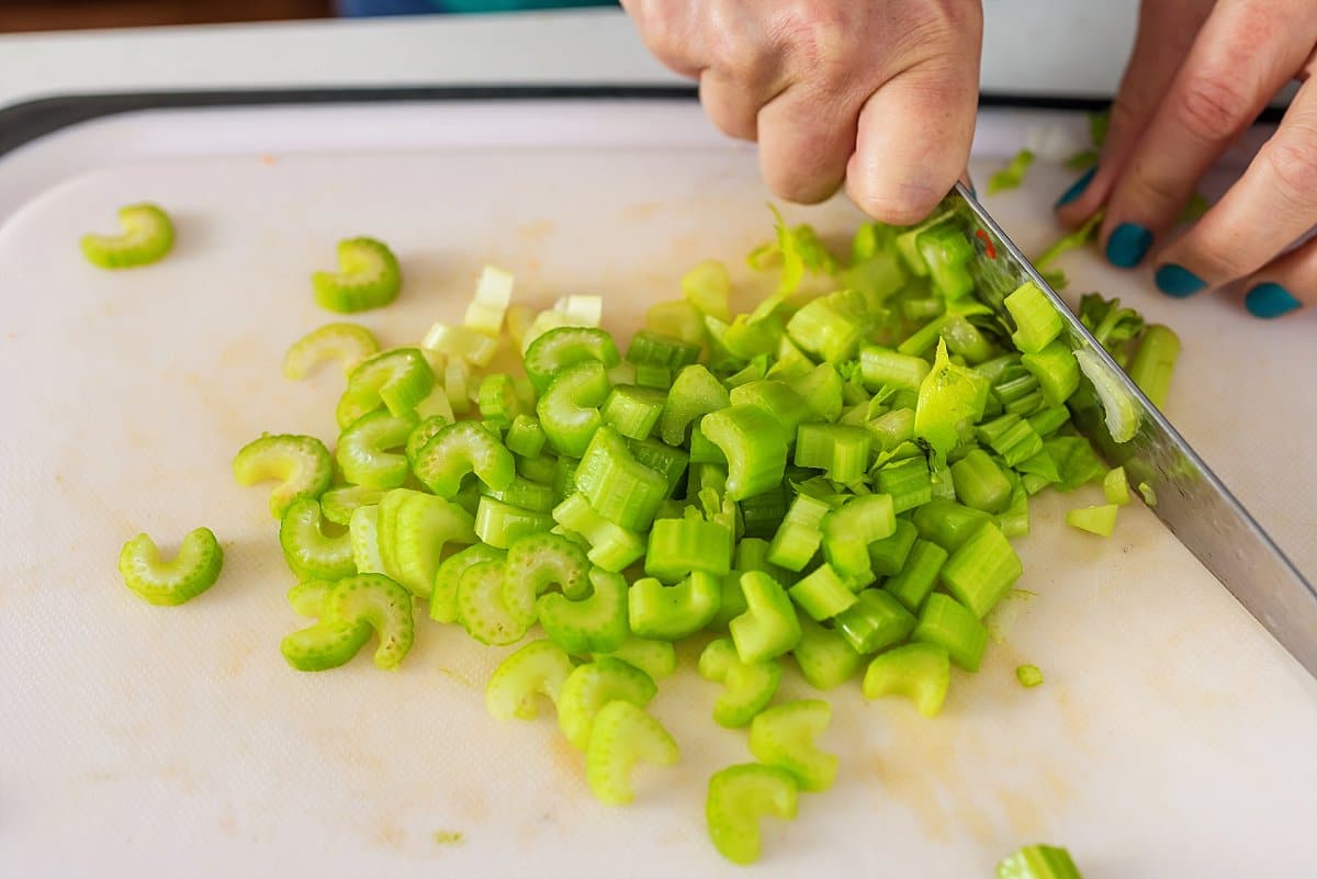Liz cutting celery