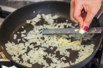 onions and garlic in a pan