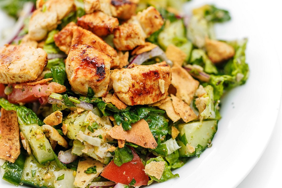 Chicken tawook fattoush salad.