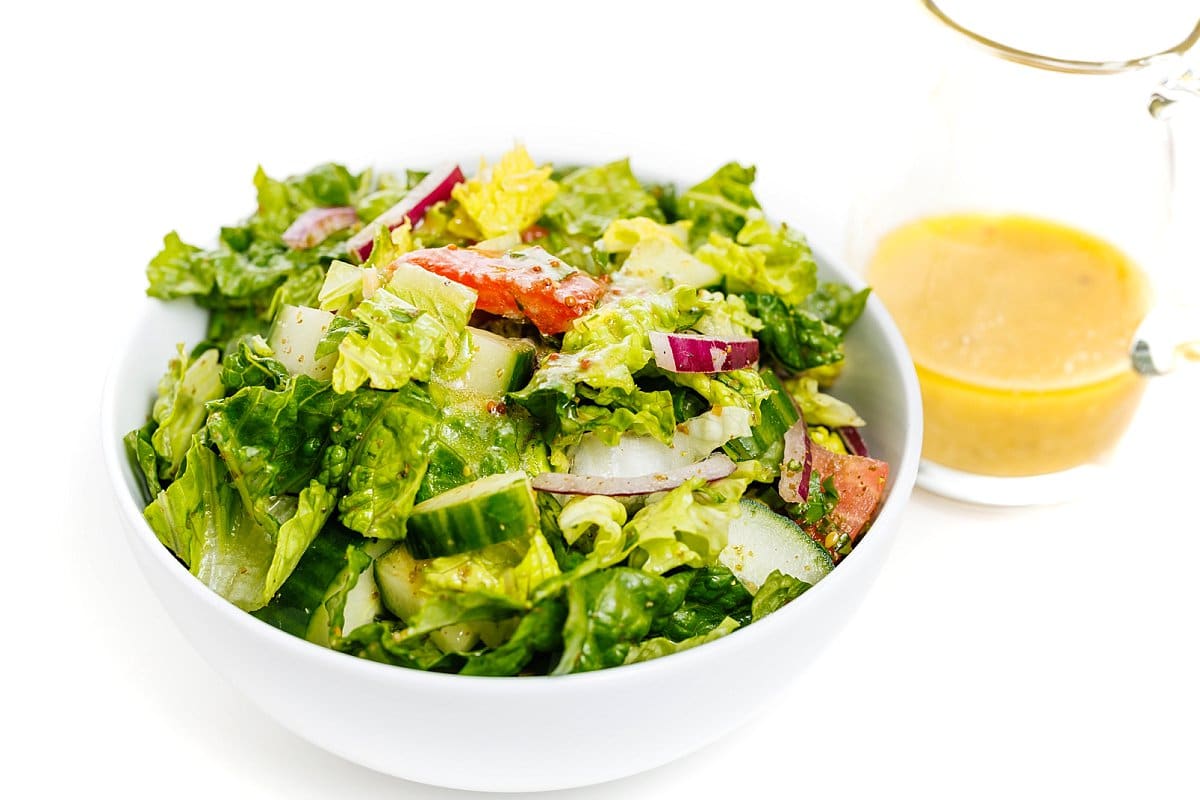 Lemon garlic Dijon vinaigrette with Syrian salad.