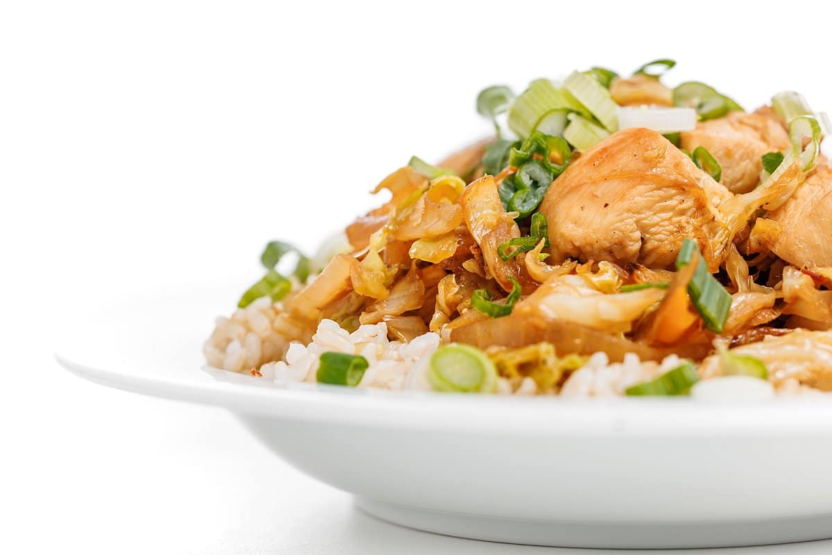Sesame chicken and Napa cabbage stir-fry.
