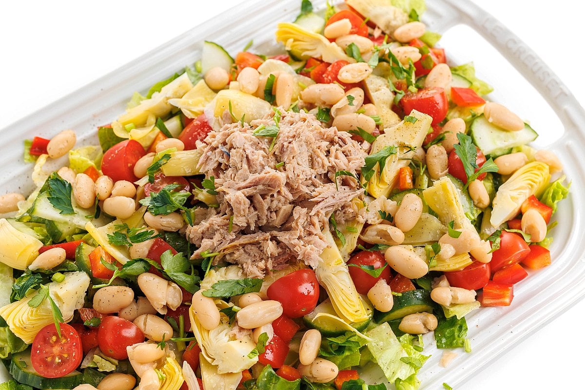 Italian chopped salad with cannellini beans.