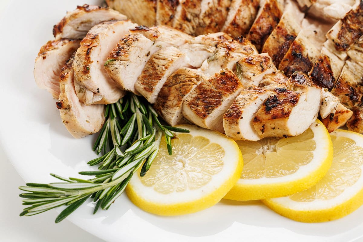 Grilled rosemary chicken breasts.