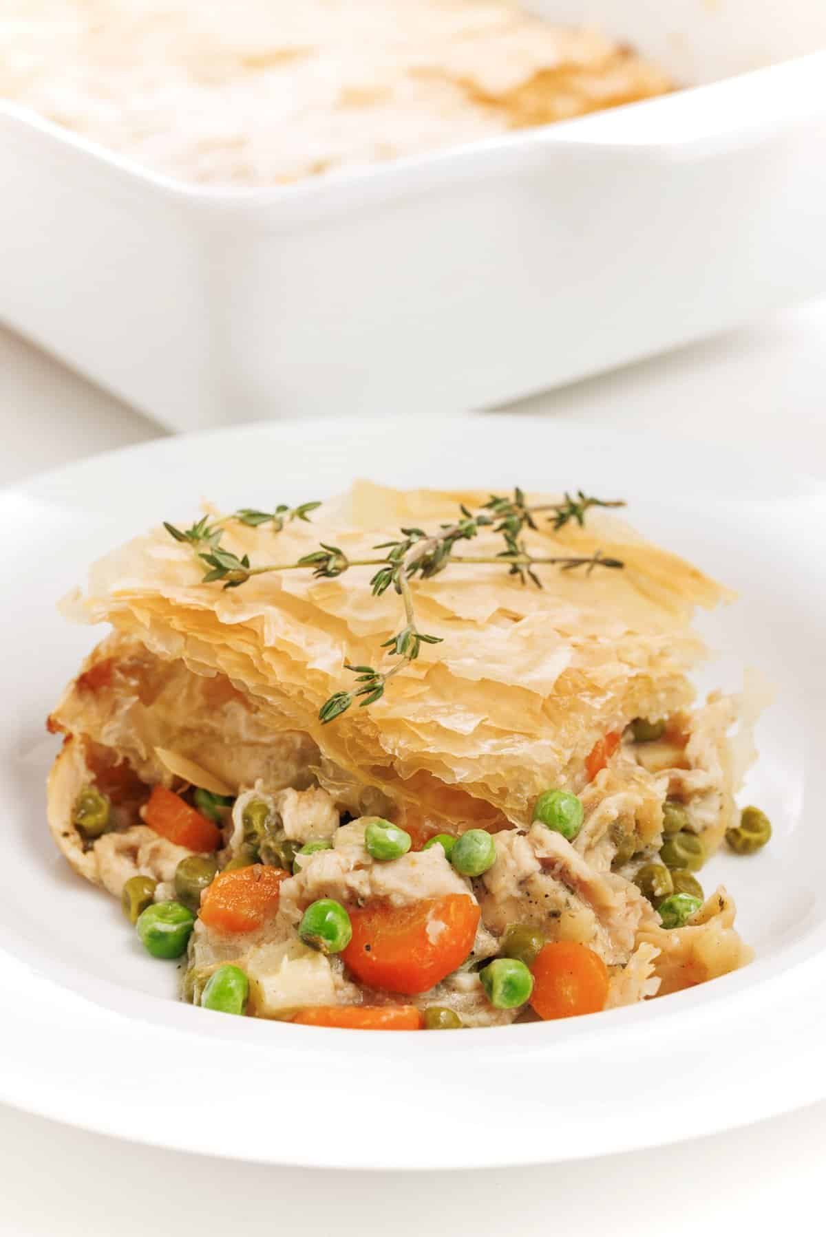 Healthy chicken pot pie with phyllo crust.