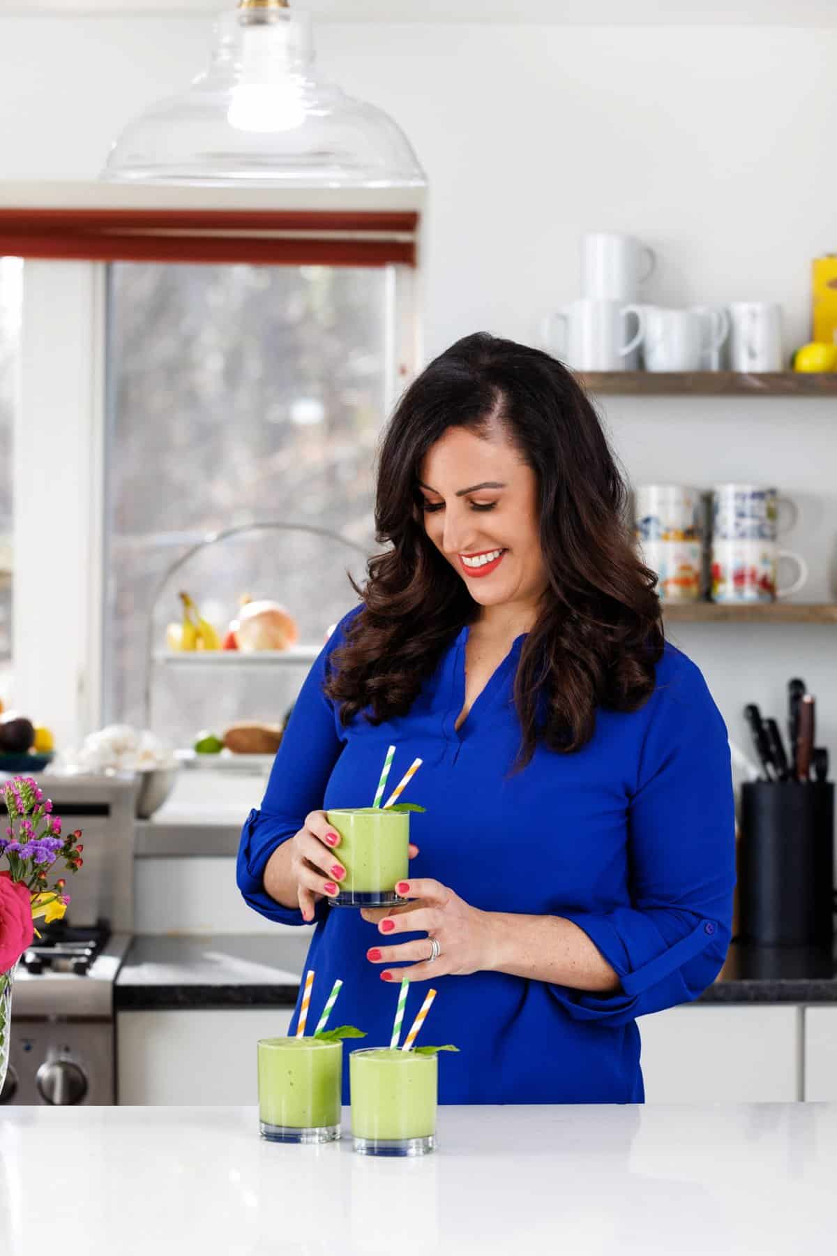 Liz enjoying shamrock shake healthy copycat.