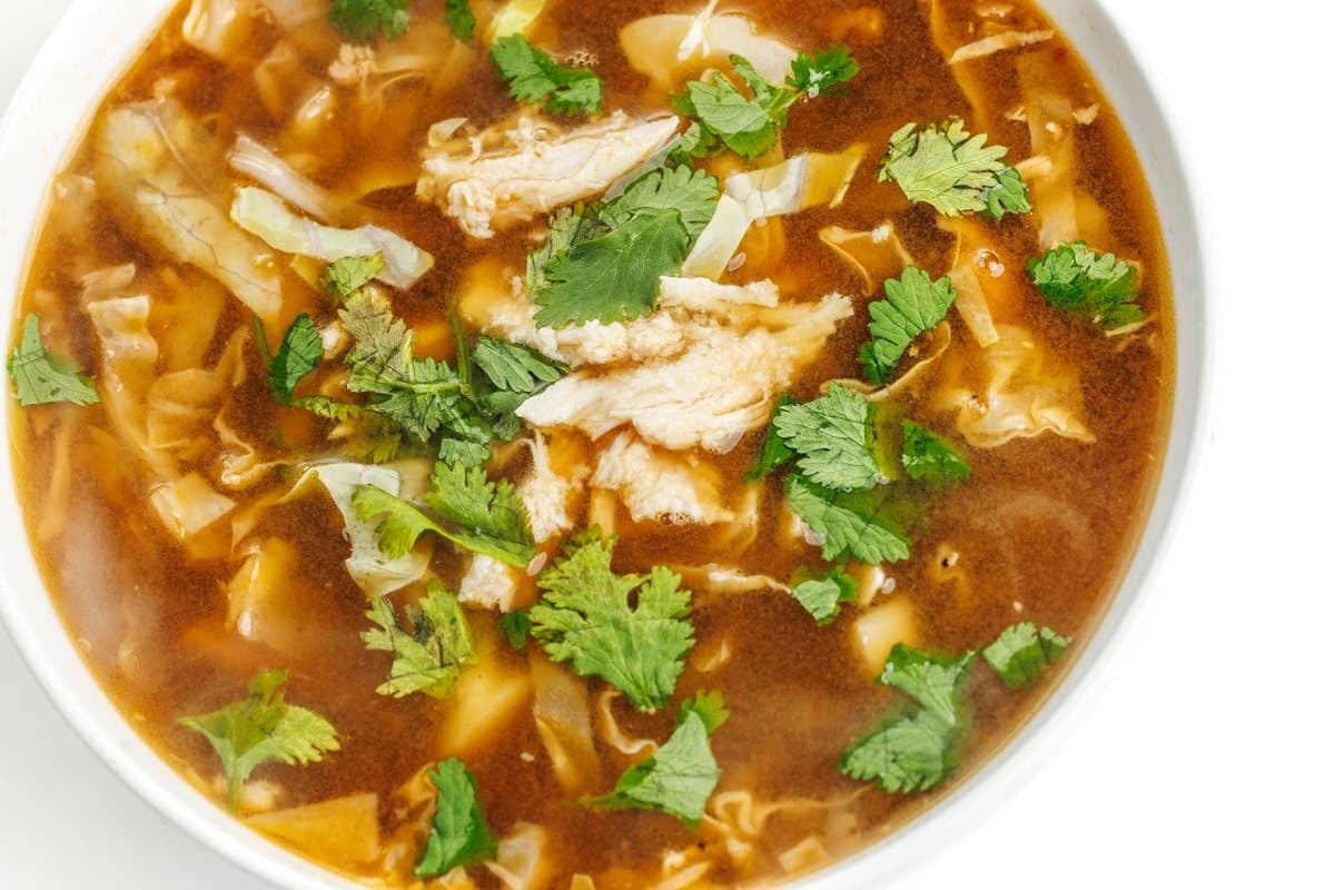 Asian chicken soup with cabbage.