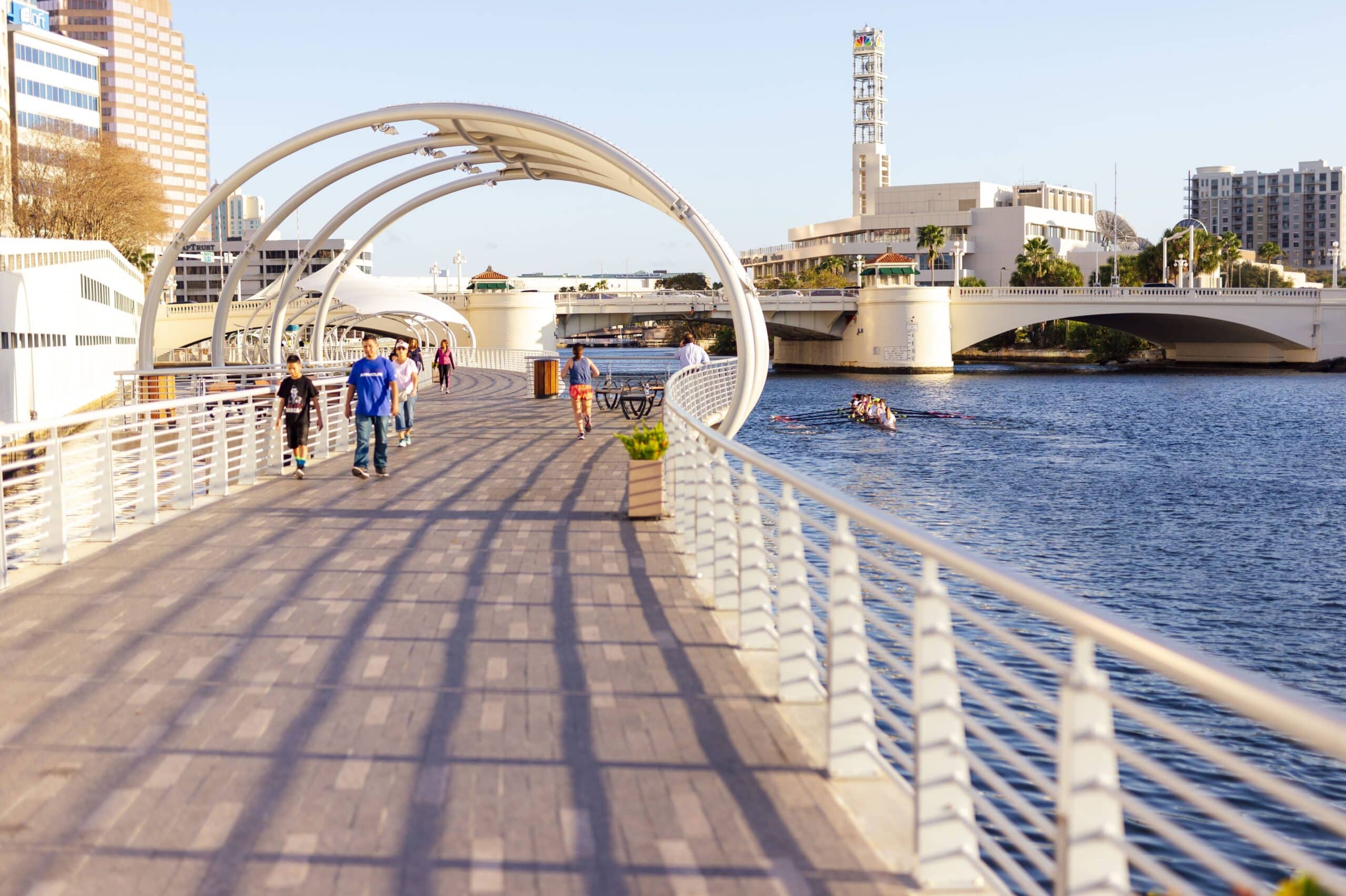 The Tampa riverwalk path along the hillsborough river.