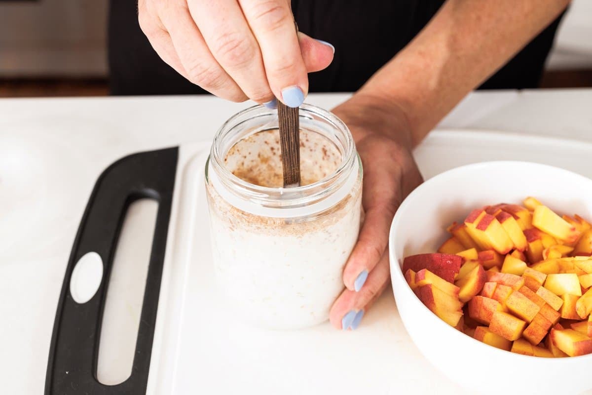 Stirring spices into overnight oats.