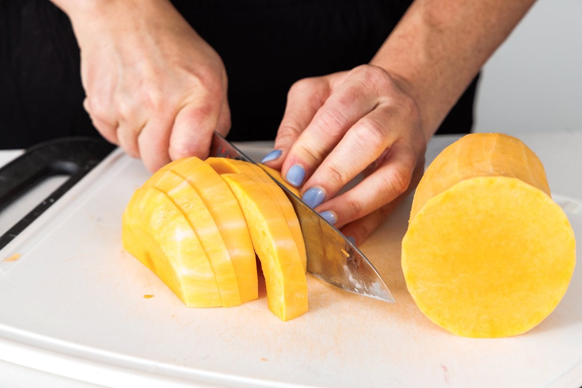 Liz slicing butternut squash